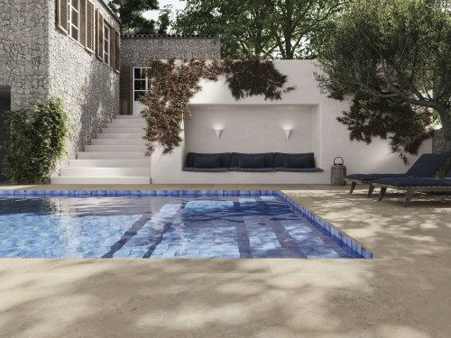 Carrelage Effet Pierre 33x120 R11 Nez de Marche Couleur chamois Hématite InstaHouse 4 STONES APE piscine terrasse