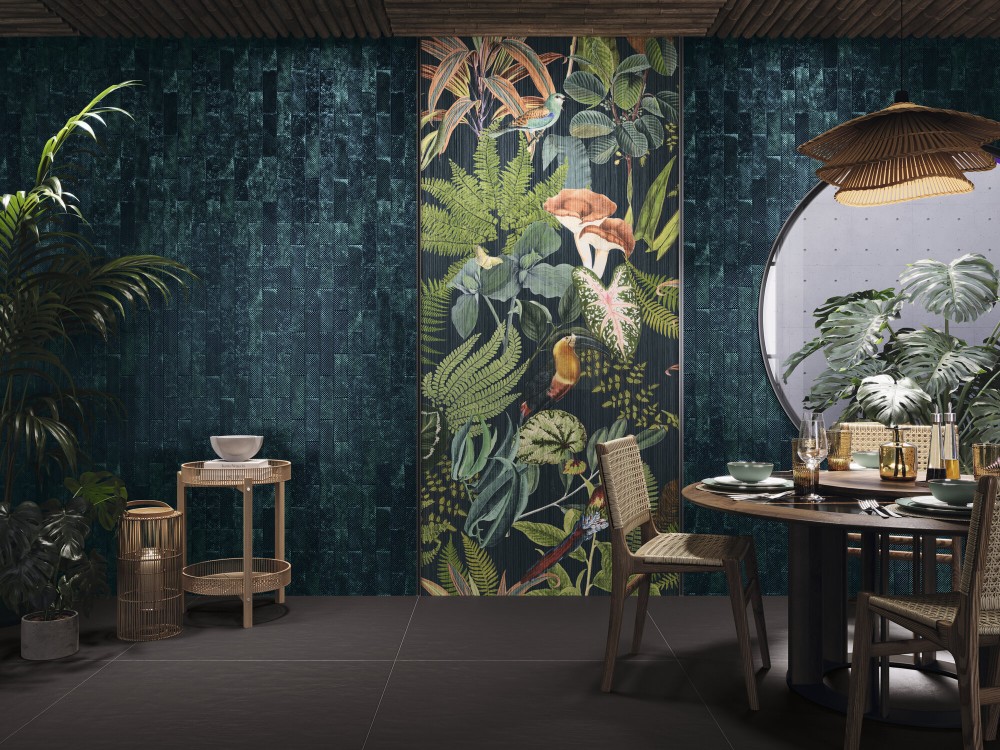 Carrelage Décoratif Mur Effet Panoramique Motif Exotique 120x280 Arty InstaHouse Atelier APE mur restaurant