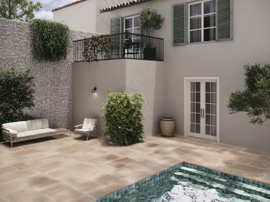 Faïence Coloré Effet Terre Cuite Emeraude  12,4x12,4 Cascais InstaHouse SINTRA CARMEN fond piscine villa